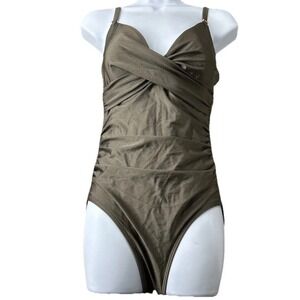 Calvin Klein Women's Size 6 Metallic Olive One-Piece Swimsuit‎ $79 NEW